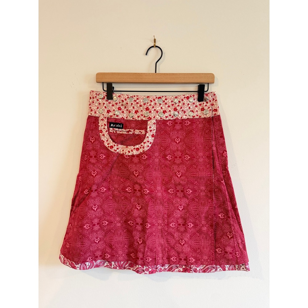 Moshiki Hot Cookie Reversible Wrap Skirt Pink Floral Paisley 30"-34" Waist